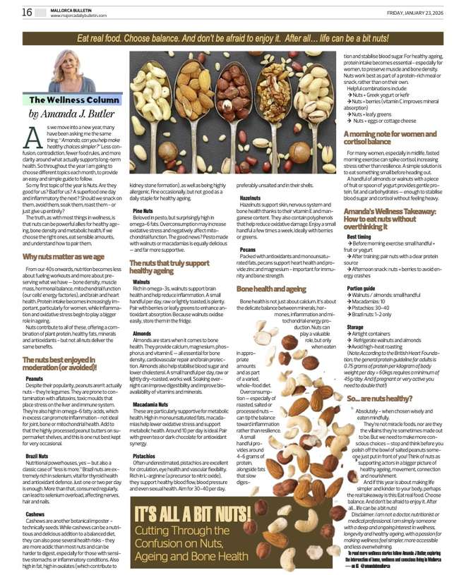 Amanda J Butler's Wellness Column in the Mallorca Bulletin: Best Nuts for Healthy Ageing, Bone Health & Longevity