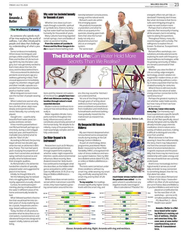 Amanda J Butler's Wellness Column in the Mallorca Bulletin: The Elixir of Life: Can Water Hold More Secrets Than We Realise?