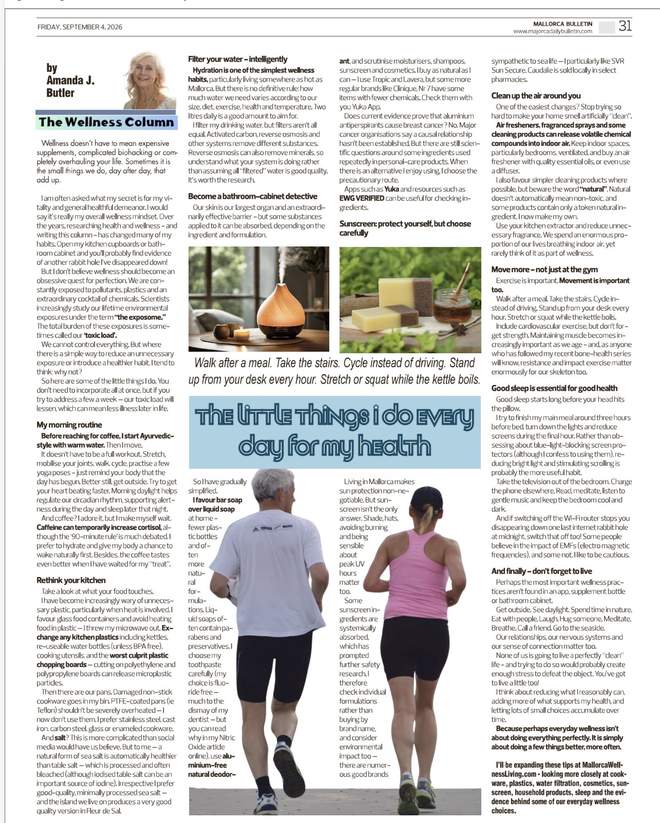 Amanda J Butler's Wellness Column in the Mallorca Bulletin: Healthy Habits For Everyday Wellbeing