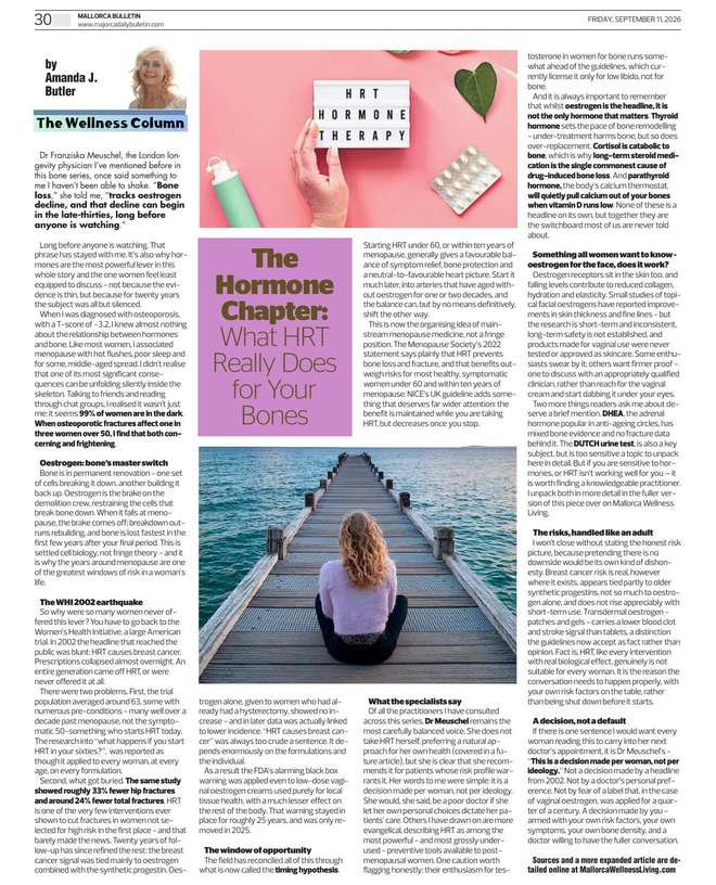 Amanda J Butler's Wellness Column in the Mallorca Bulletin: The Hormone Chapter: What HRT Really Does for Your Bones, and Why the 2002 Panic Got It Wrong