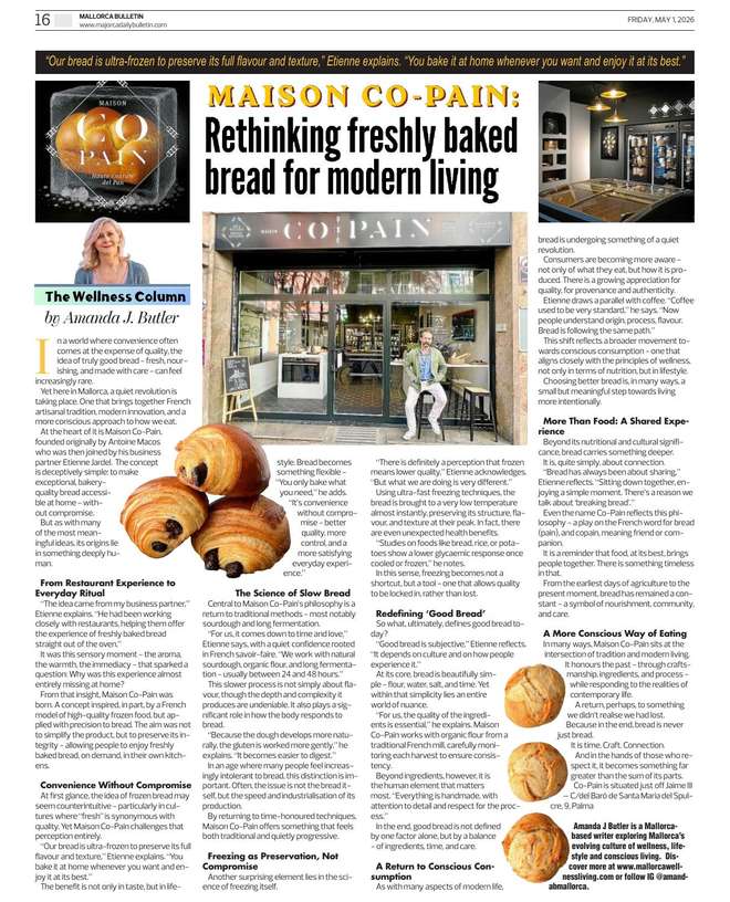 Amanda J Butler's Wellness Column in the Mallorca Bulletin: Maison Co-Pain: Frozen Bread, But Better – The Mallorca Concept Redefining Freshness and Health