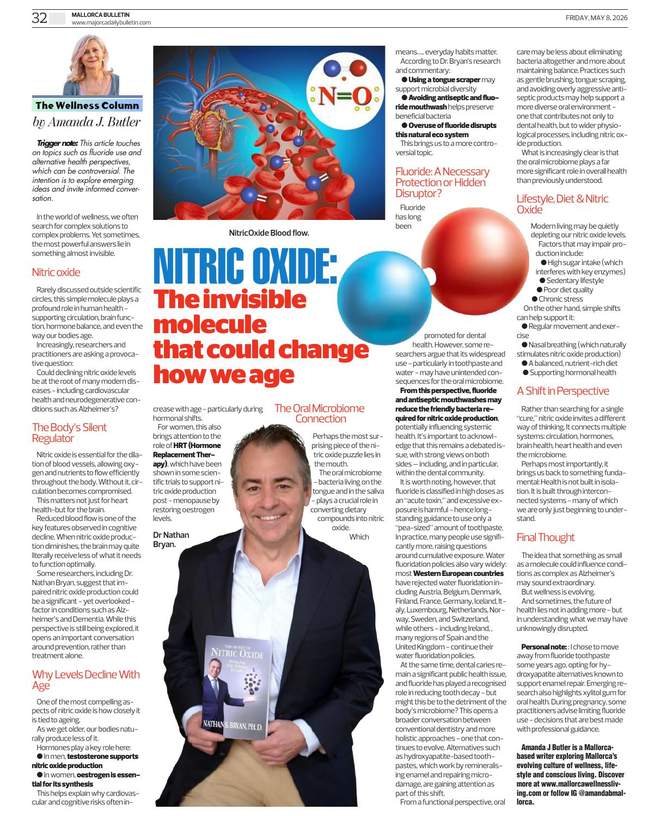 Amanda J Butler's Wellness Column in the Mallorca Bulletin: Nitric Oxide: The Invisible Anti-Aging Molecule That Affects Brain Health and Circulation