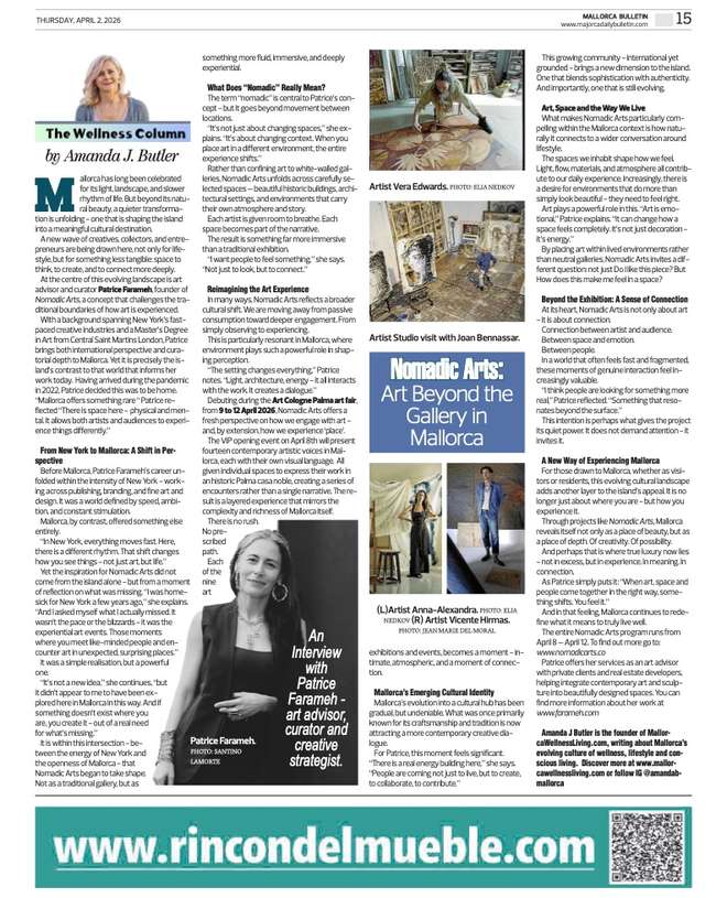 Amanda J Butler's Wellness Column in the Mallorca Bulletin: Nomadic Arts Mallorca: Art Beyond the Gallery