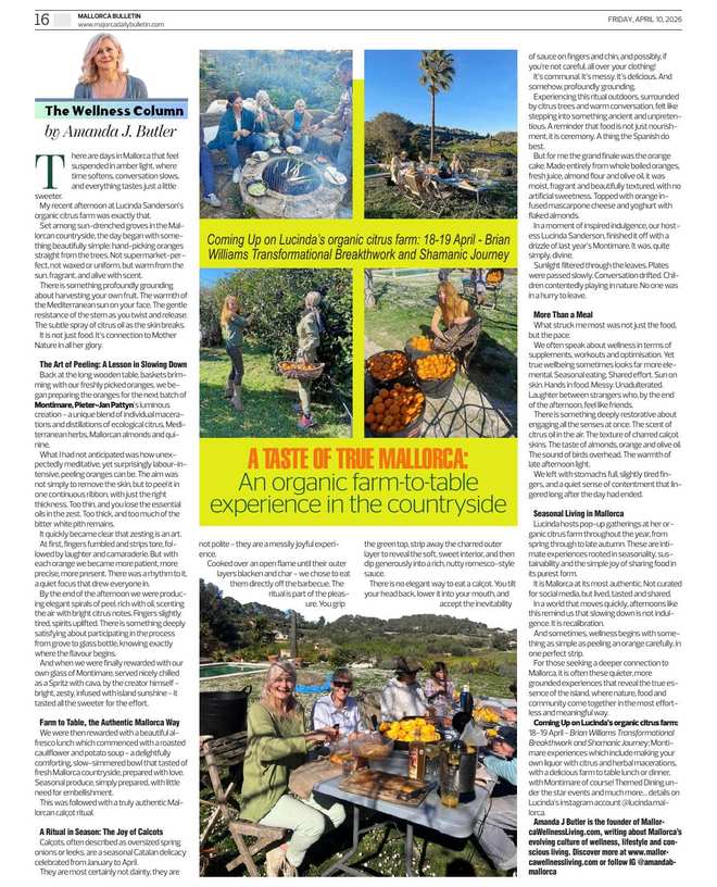 Amanda J Butler's Wellness Column in the Mallorca Bulletin: A Taste of True Mallorca: An Organic Farm-to-Table Experience in the Countryside