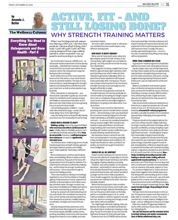 Amanda J Butler's Wellness Column in the Mallorca Bulletin: Active, Fit and Still Losing Bone, Why Strength Training Matters