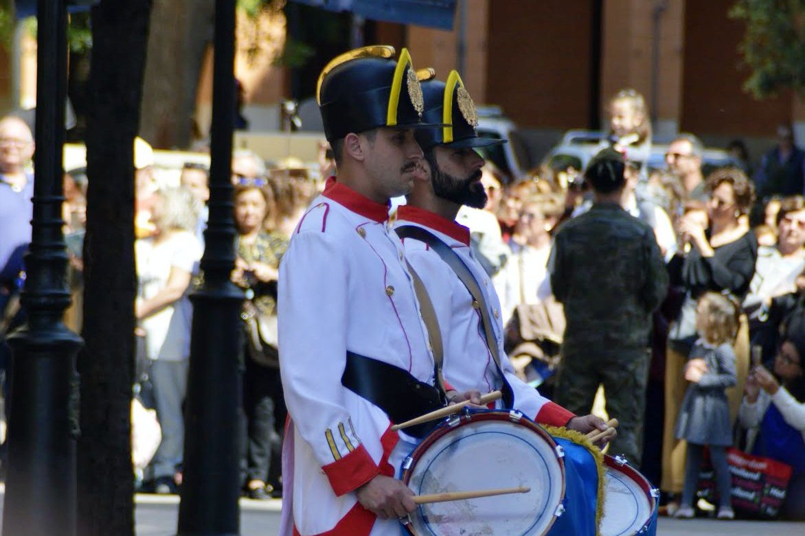 Drummers in historic uniform at the Changing of the Guard of Honour, Almudaina Palace, Palma