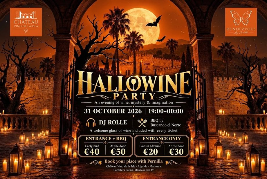 Hallowine Party poster at Château Vino de la Isla, Algaida, Mallorca, 31 October 2026