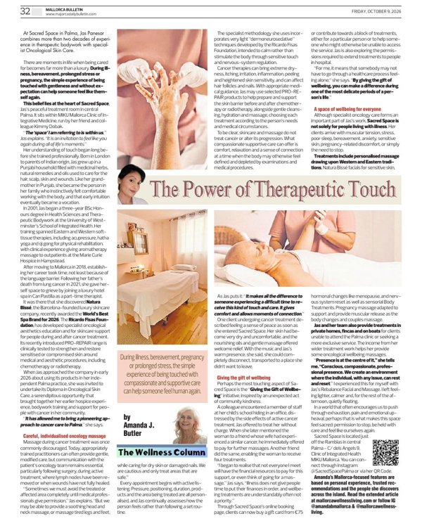 Amanda J Butler's Wellness Column featuring Jas Panesar of Sacred Space Palma in the Mallorca Bulletin