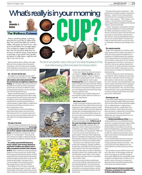 Amanda J Butler's Wellness Column in the Mallorca Bulletin: What's Really in Your Morning Cup?