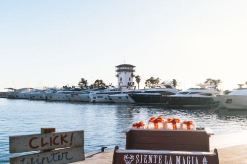 Christmas market decorations by the marina at Puerto Portals, Mallorca