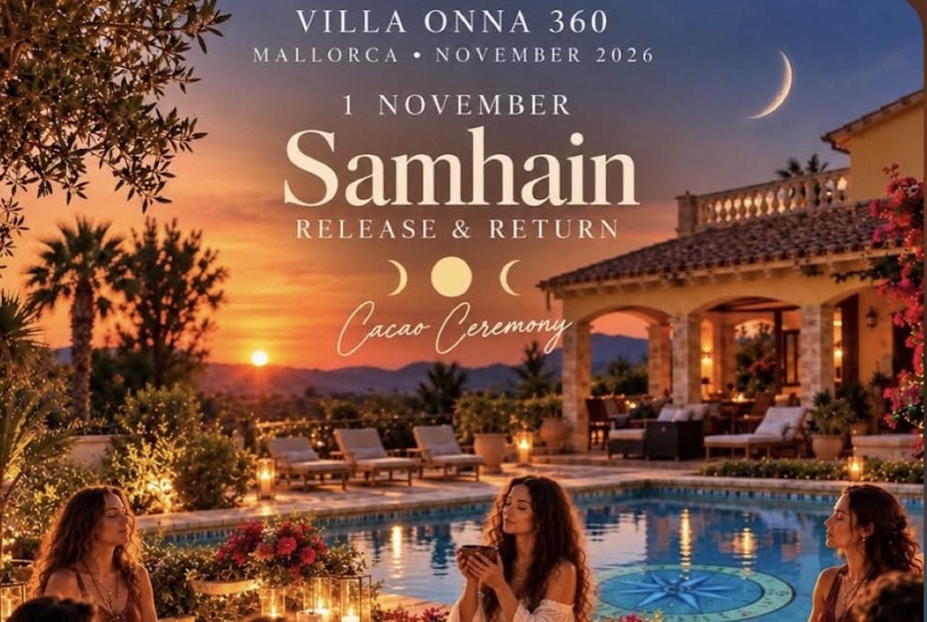 Samhain Release and Return cacao ceremony poster at Villa Onna 360, Mallorca