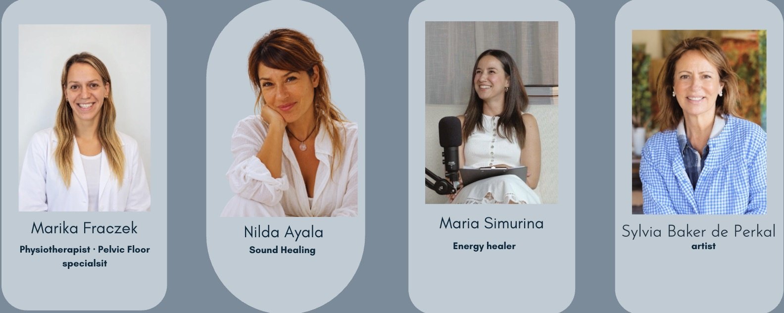 Speakers at the Women's Integral Health Festival Mallorca, including Marika Fraczek, Nilda Ayala, Maria Simurina and Sylvia Baker de Perkal